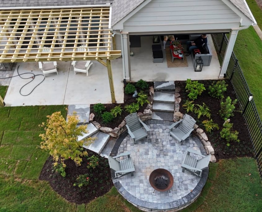new patio with retaining wall