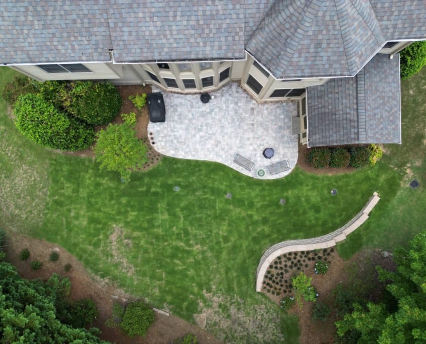 patio and retaining wall from above