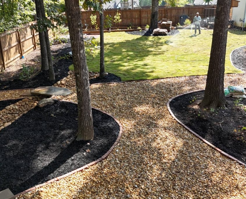backyard walking path with new sod